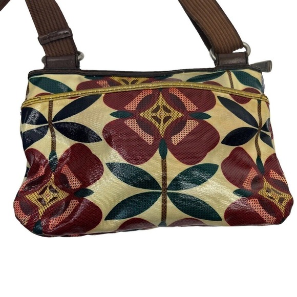 FOSSIL Key Per Coated Canvas Floral Crossbody Bag Red Yellow Turnlock - Picture 11 of 13